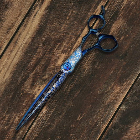 Renzo Style - Tijeras de peluquería profesionales de 7" para diestros de acero damasco azul japonés