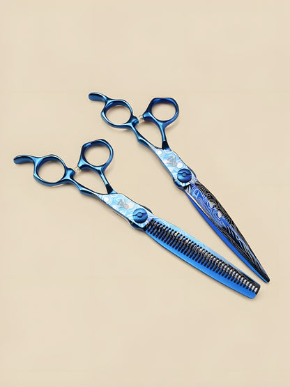 Sei Precision – Professional 7" Right-Handed Japanese Blue Damascus Steel Hairdressing Scissors