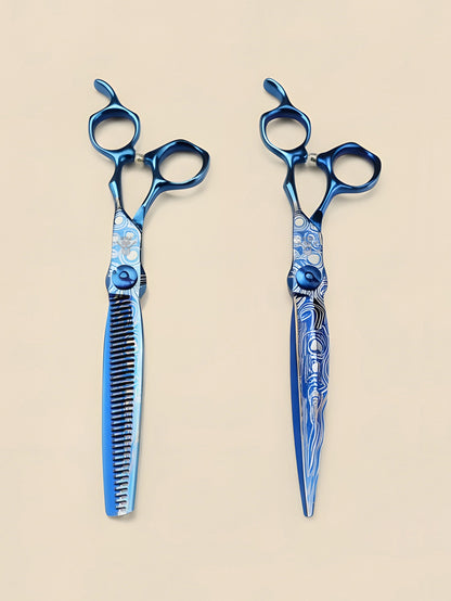Sei Precision – Professional 7" Right-Handed Japanese Blue Damascus Steel Hairdressing Scissors