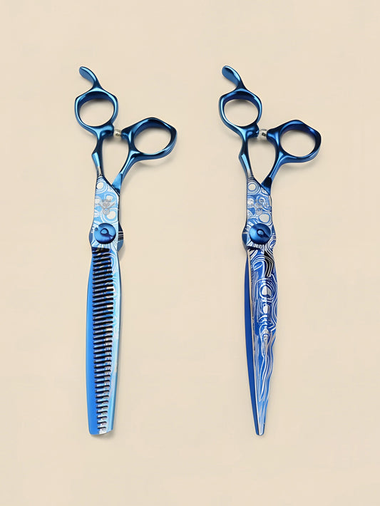Sei Precision – Professional 7" Right-Handed Japanese Blue Damascus Steel Hairdressing Scissors